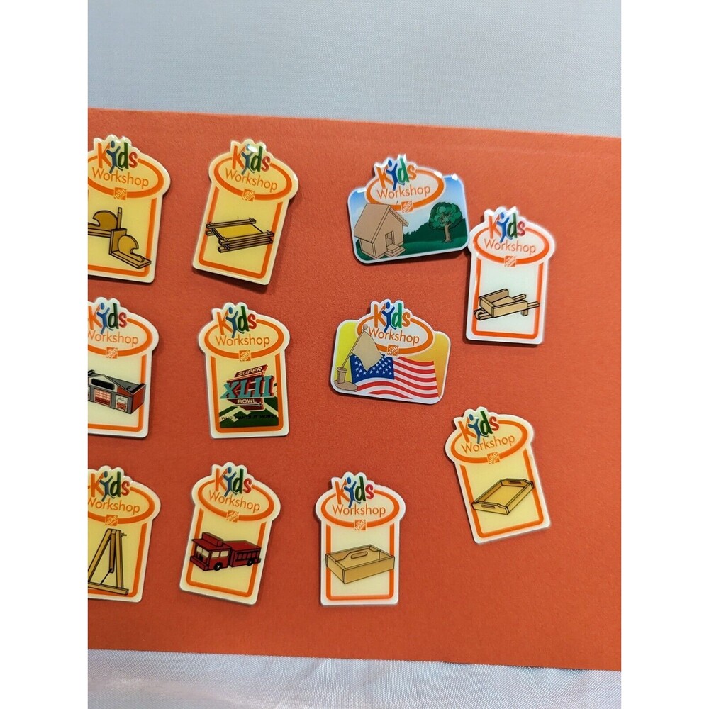 17 PCS HOME DEPOT KIDS WORKSHOP PINS with Pinbacks COLLECTABLES W/Superbowl